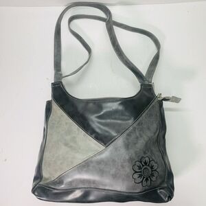 Patchwork Shoulder Bag Gray Black Floral Hobo Purse Zip Y2K Casual Everyday Bag